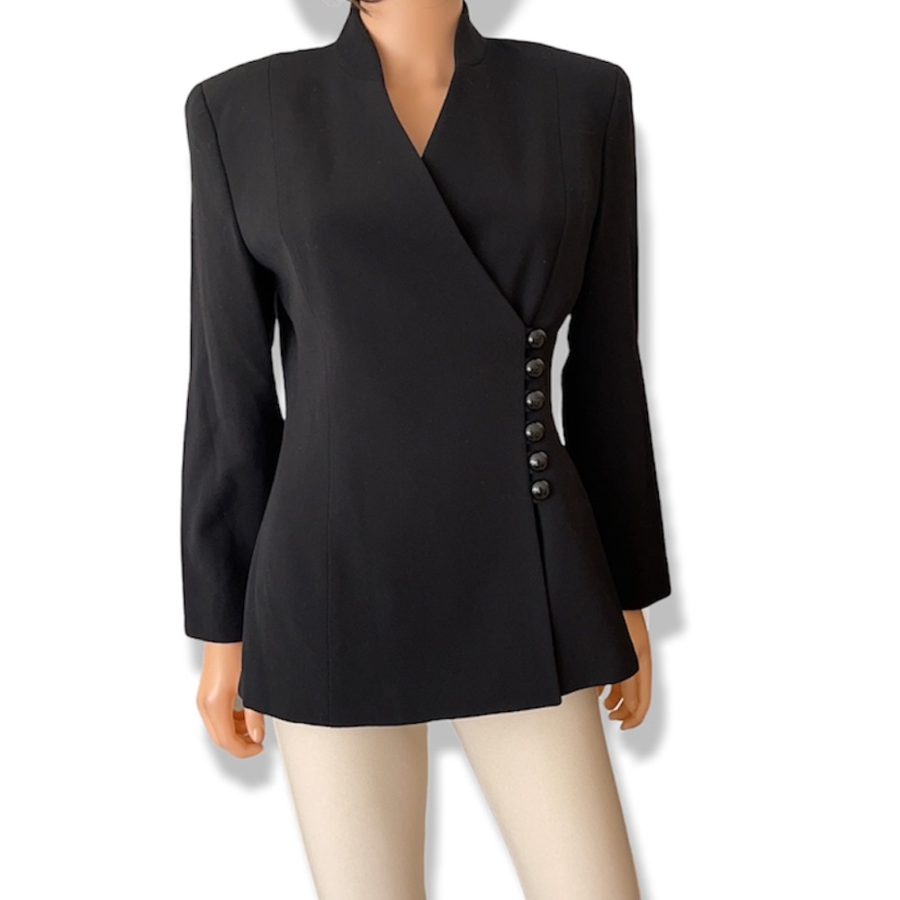 NWOT Vintage Ellen Tracy Linda Allard Black 100% Wool Blazer Side Closure Size 6